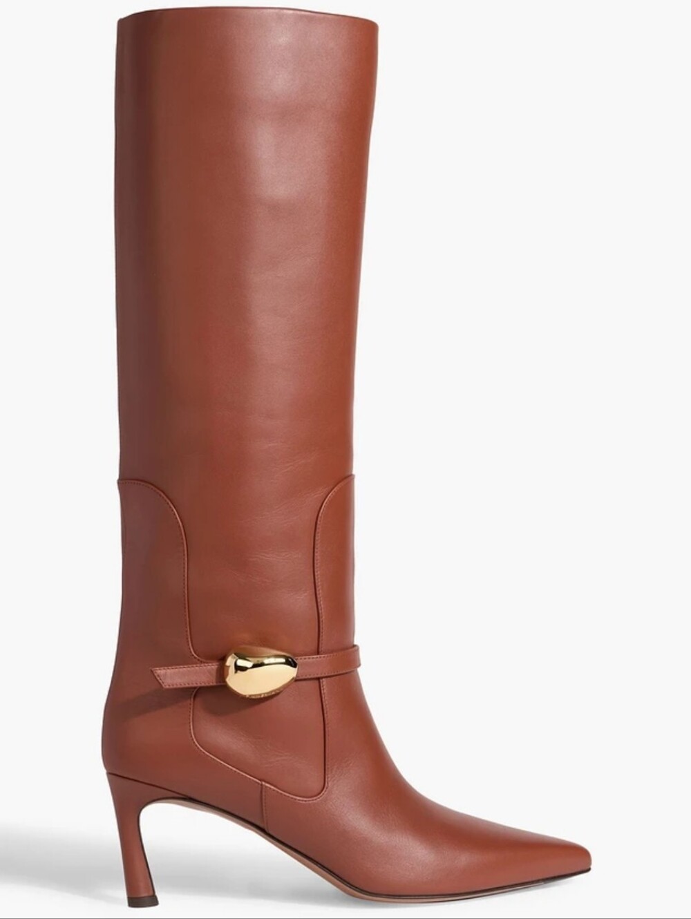 Zimmermann Harlow Women's Brown Leather Knee-High Heeled Boot with Gold Accent
